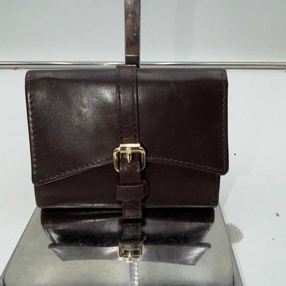 Lodis Brown Leather Buckle Trifold Wallet